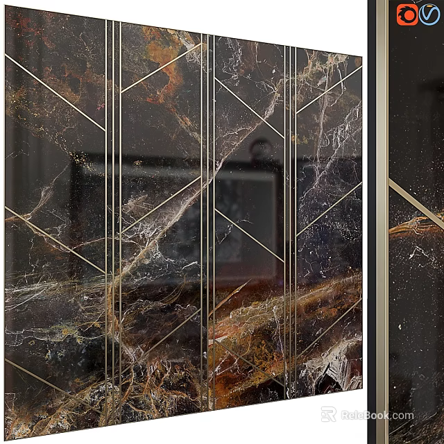 Elegant Modern Wall Decor with Marble Texture and Geometric Line Design 3d model 
