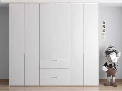 Modern White Wardrobe Interior Design With Doors Drawers In Kids Room 3d model