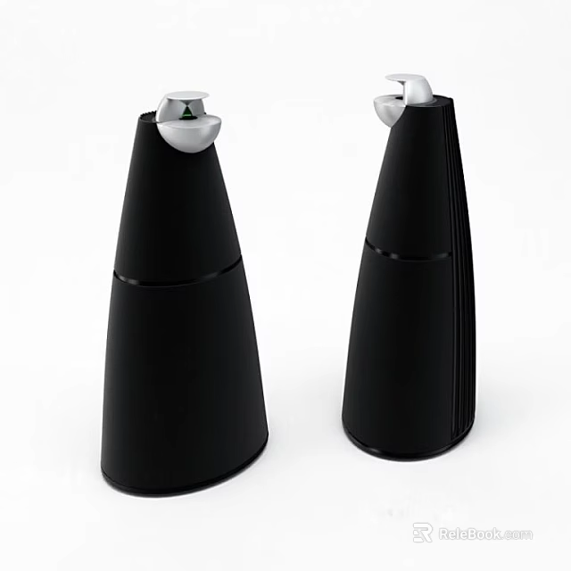 Two Modern Black Conical Headphone Speakers with Silver Top and Sleek Design 3d model 