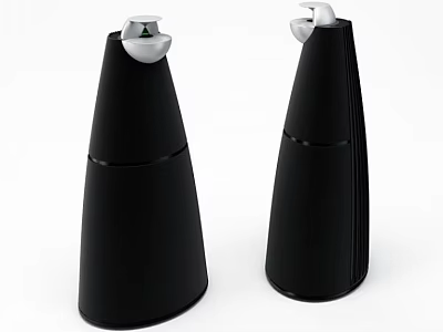 Two Modern Black Conical Headphone Speakers with Silver Top and Sleek Design 3d model