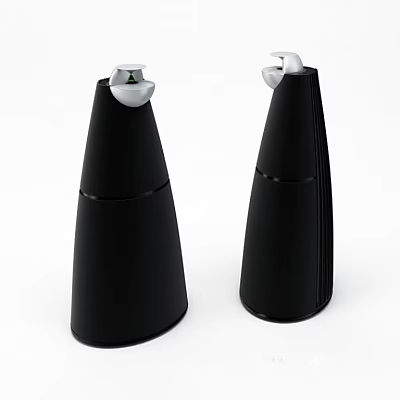 Two Modern Black Conical Headphone Speakers with Silver Top and Sleek Design 3d model