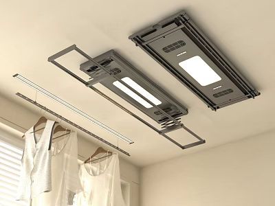 Smart Ceiling Mounted Clothes Drying Racks With Lights And Hanging Clothes Indoor 3d model