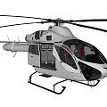 White Helicopter With Red Rotors Open Doors And Clear Cockpit Design