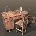 Vintage Wooden Desk With Matching Chair Table Lamp Book And Storage Box