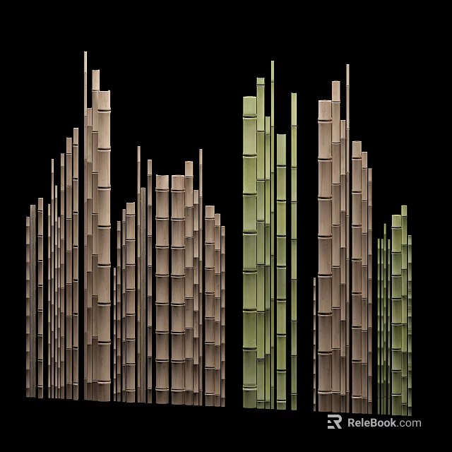 Tall Green And Brown Bamboo Stems Arranged In Natural Forest Pattern 3d model 