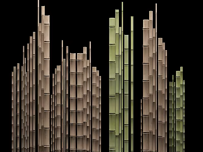 Tall Green And Brown Bamboo Stems Arranged In Natural Forest Pattern 3d model