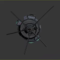 Industrial Tech Equipment With Four Rotors Green Glowing Components And Number 057