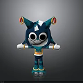 Blue Cartoon Character With Large Eyes White Gloves And Colorful Decorations In Standing Pose