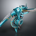 Futuristic Blue Teal Mechanical Device With Extended Arm And Circular Gear Components 3d model