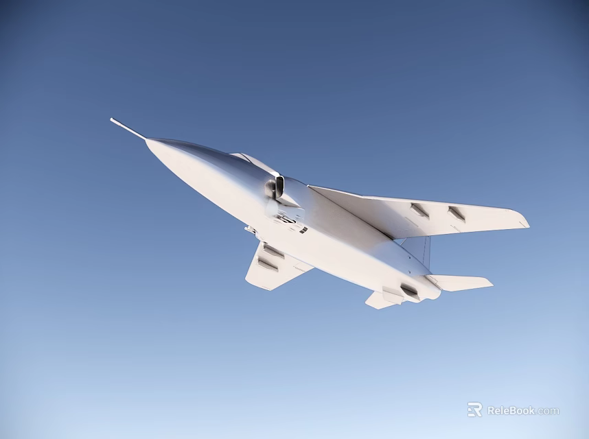 White Modern Fighter Jet Flying in Clear Blue Sky With Streamlined Design 3d model