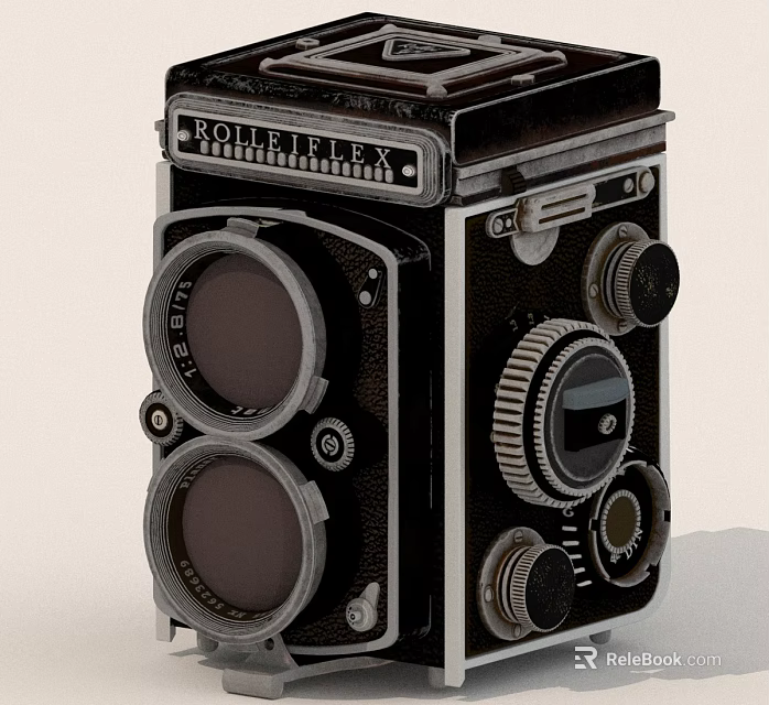 Vintage Rolleiflex Twin Lens Camera Featuring Classic Dials And Retro Controls 3d model 