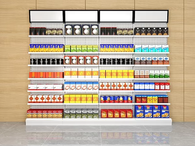 Retail Display Shelves with Various Colorful Packaged Products on Multiple Layers 3d model