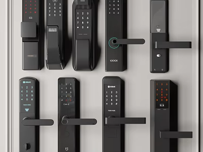 Various Commercial Smart Door Locks With Digital Keypad Fingerprint And Handle Features 3d model