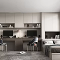 Modern Tatami Bedroom Featuring Sleek Cabinetry Desk Area Two Computers Lamps Chairs And Bright Window