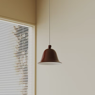 Red Bell Shaped Pendant Lamp Hanging In Room With Light Colored Wall And Blinds 3d model Red Bell Shaped Pendant Lamp Hanging In Room With Light Colored Wall And Blinds 3d model