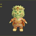 Cute Cartoon Lion Doll In Yellow Decorative Outfit With Red Crown And Cheerful Expression