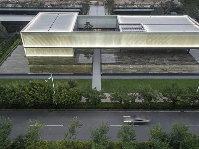 Contemporary Modern Building With Skylight Roof Glass Facade And Greenery 3d model