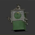 Green Industrial Machine With Metal Wheels Knobs And Mechanical Structure 3d model