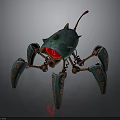 Teal Mechanical Creature With Spikes Red Glowing Core And Metal Legs Adorned With Circular Decorations
