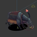 Decorated Horned Creature Design With Saddle Fringe And Multiple Angles