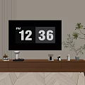 Modern Wooden TV Stand Design With TV Decorative Items And Indoor Plants