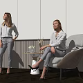 Women Using VR Headset in Modern Space Standing and Sitting with Trophy Table