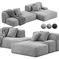 Modern Three-Seater Velvet Sofa Modular Design with Plush Cushions and Multiple Gray Tones
