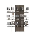 Modern Multi Tiered Shelving Unit with Books Decorative Vases Sculptures and Picture Frames