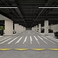 Modern Underground Parking Garage B Area Entrance With Lane Vehicles And Signage