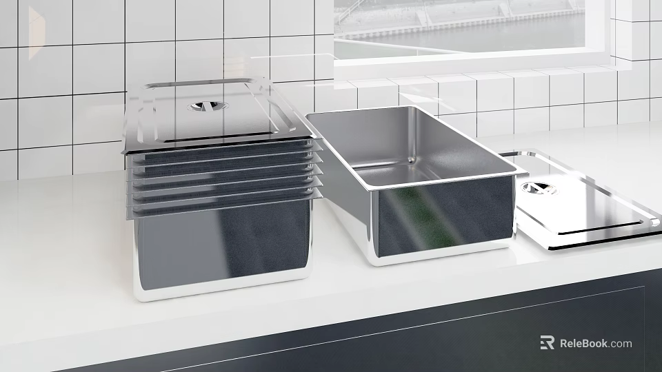 Stainless Steel Cutlery Set With Storage Box For Modern Kitchen Use 3d model 
