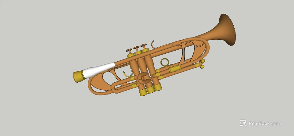 Brass Trumpet Musical Instrument With Gold Valves And Bell Design 3d model 