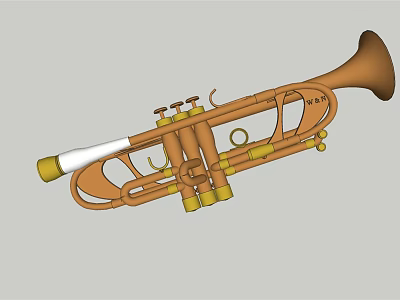 Brass Trumpet Musical Instrument With Gold Valves And Bell Design 3d model