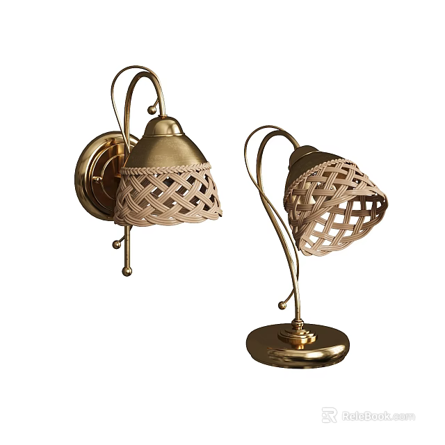 Brass Wall Lamps With Woven Lattice Shades For Indoor Home Lighting Decoration 3d model 