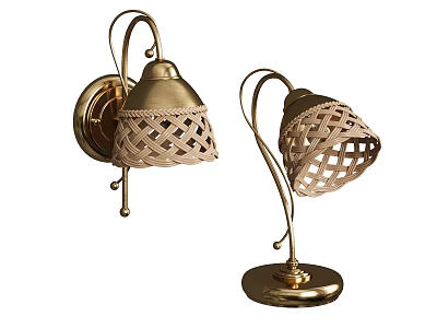 Brass Wall Lamps With Woven Lattice Shades For Indoor Home Lighting Decoration 3d model
