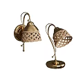 Brass Wall Lamps With Woven Lattice Shades For Indoor Home Lighting Decoration