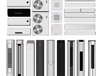 Various Air Conditioners and Fans Including Wall Mounted Floor Standing and Tower Models 3d model