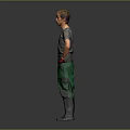 A Man Standing in Gray T-shirt Green Pants Red Gloves Black Boots on Gray Background