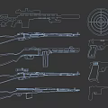 Collection of Various Firearms Rifles Pistols and Target Silhouette Vector Design