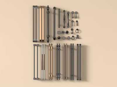 Different Types Of Cabinet And Drawer Handles With Various Styles And Metal Finishes 3d model
