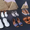 Fashionable Women's Shoes Collection Including Sandals Casual Flats With Wooden Triangular Decor