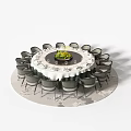 Round Dining Table Set With Green Chairs White Tablecloth And Floral Centerpiece On Circular Rug