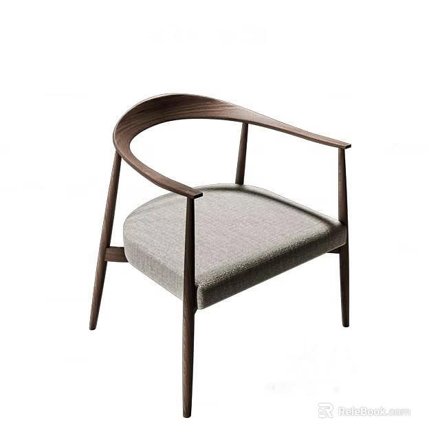 Elegant Modern Curved Armchair With Wooden Armrests And Gray Upholstered Cushion 3d model 