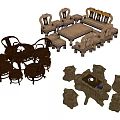 Rustic Wooden Sofa And Coffee Table Set With Matching Chairs And Natural Design Elements 3d model