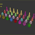 Colorful Decorative Bottles Collection With Various Designs Arranged In Arc On Gray Background