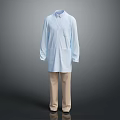 Light Blue Long Sleeved Lab Coat Paired With Khaki Pants On Grey Background