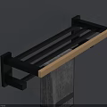 Bathroom Accessories Black Towel Rack With Wooden Accent And Gray Towel Wall Mounted