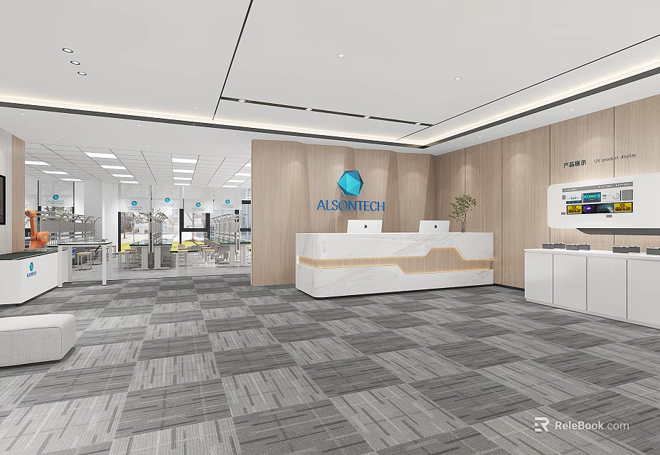 Modern Laboratory Interior Design With Reception Area Wooden Walls And Equipment 3d model 