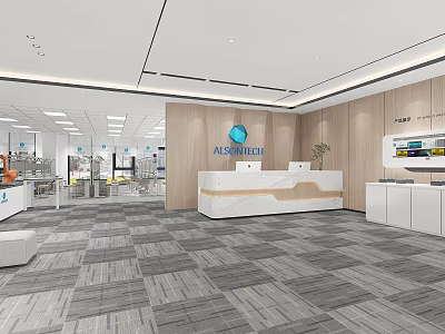 Modern Laboratory Interior Design With Reception Area Wooden Walls And Equipment 3d model