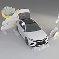 White Car Display With Clouds Stars Balloons And Children's Theme Decorations