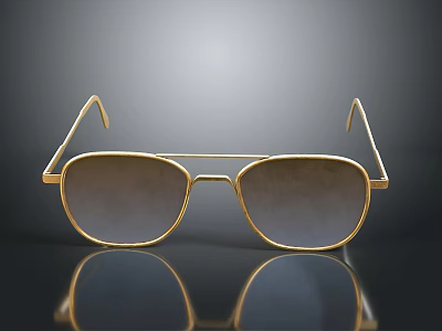 Stylish Golden Frame Sunglasses With Brown Gradient Lenses And Reflective Surface 3d model